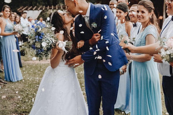 Wedding couple laughing